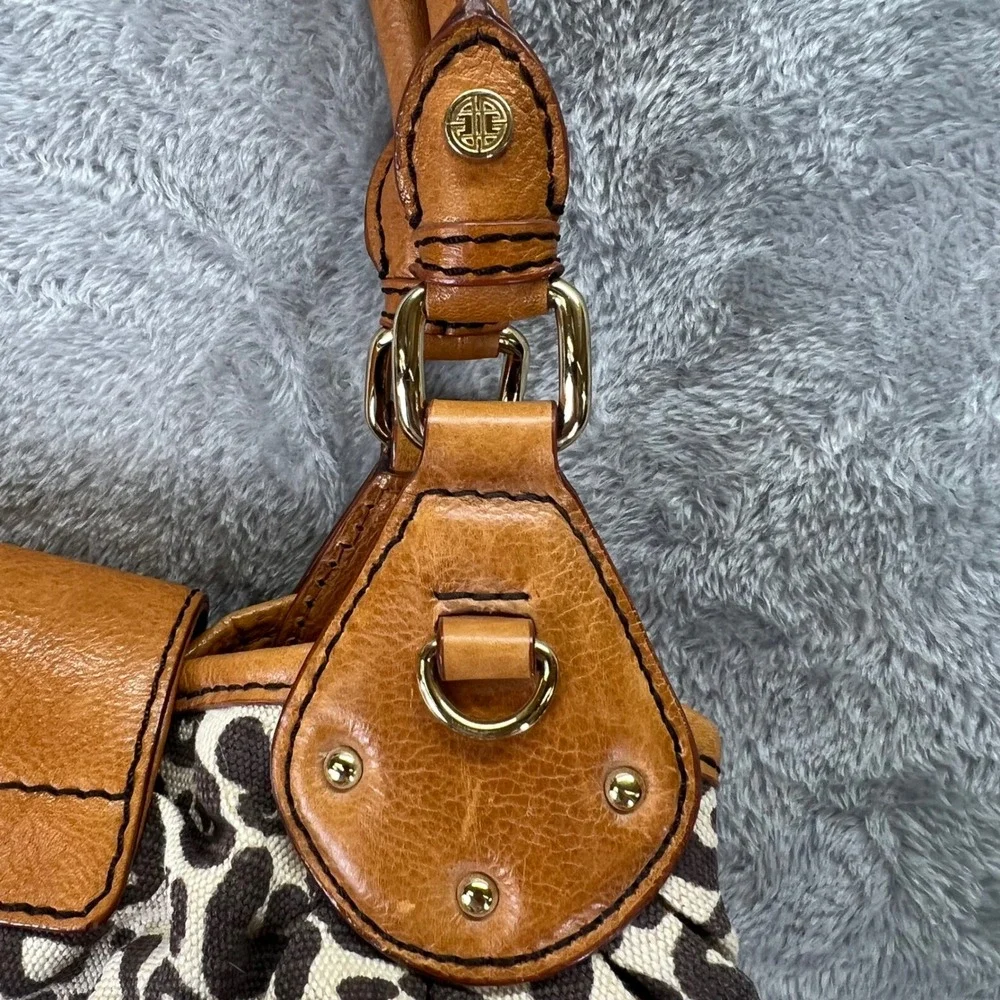 Antonio Melani Leopard Print Canvas‎ Leather Trim Satchel Mob Wife Indie Sleaze
